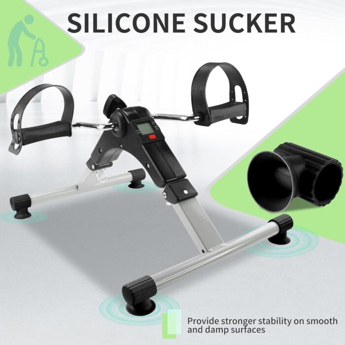 Under Desk Bike Pedal Exerciser with Interchangeable Suction Cups Mini Exercise Bike for Arms Legs Adjustable Resistance LCD Display Foldable Desk Cycling Equipment for Office Home Anti-Slip - Image 4
