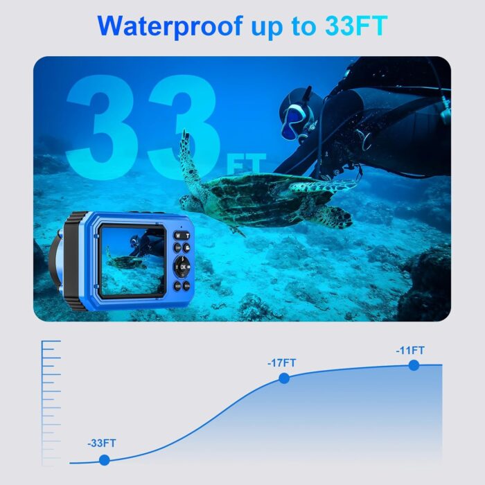 Digital Camera - 4K 56MP 33FT UHD Underwater Camera for Snorkeling with 32GB Card Dual-Screen Compact Waterproof Dustproof Floatable Camera - Autofocus Point and Shoot Digital Camera 1500mAh Battery - Image 4