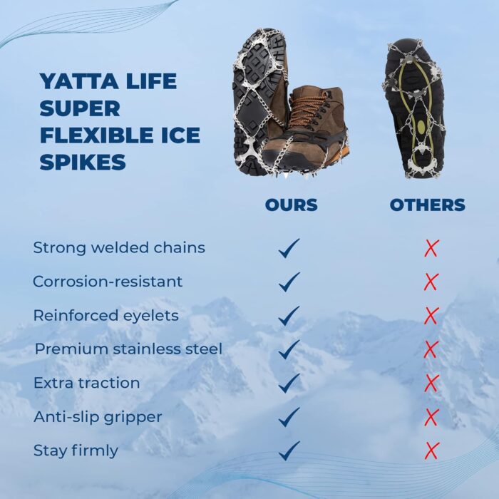 Crampons Ice Cleats for Hiking Spikes By Yatta Life - Professional Winter Boots with 12 Stainless Steel Spikes for Shoes & Boots - Outdoor Camping, Running, Mountaineering Ice & Snow Grips Accessories - Image 7