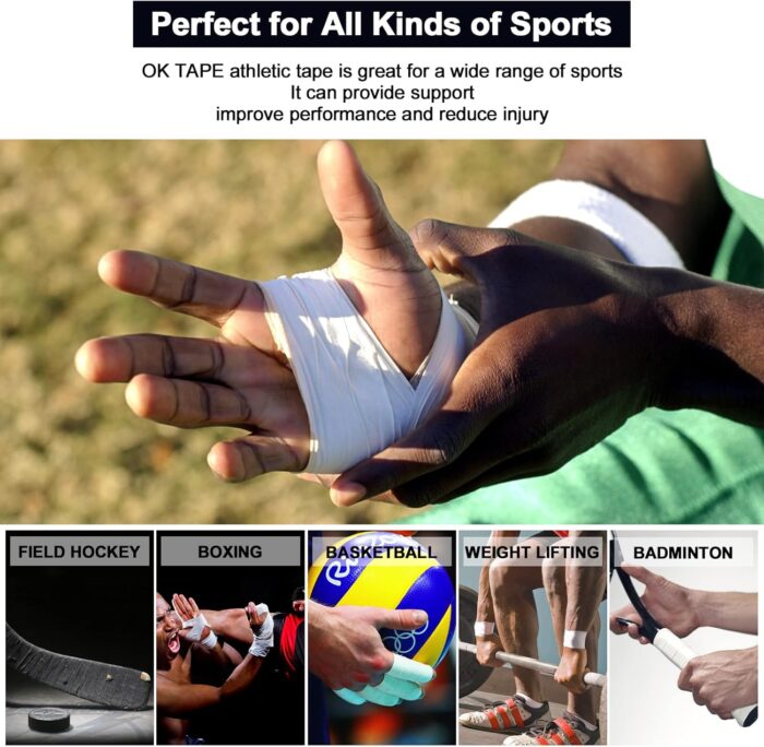 OK TAPE Athletic Sports Tape（4 Packs) - 45ft Per Roll Very Strong Tape for Athlete & Sport Trainers & First Aid Injury Wrap, Perfect for Fingers Ankles Wrist on Bat, Hockey Stick - Black - Image 6