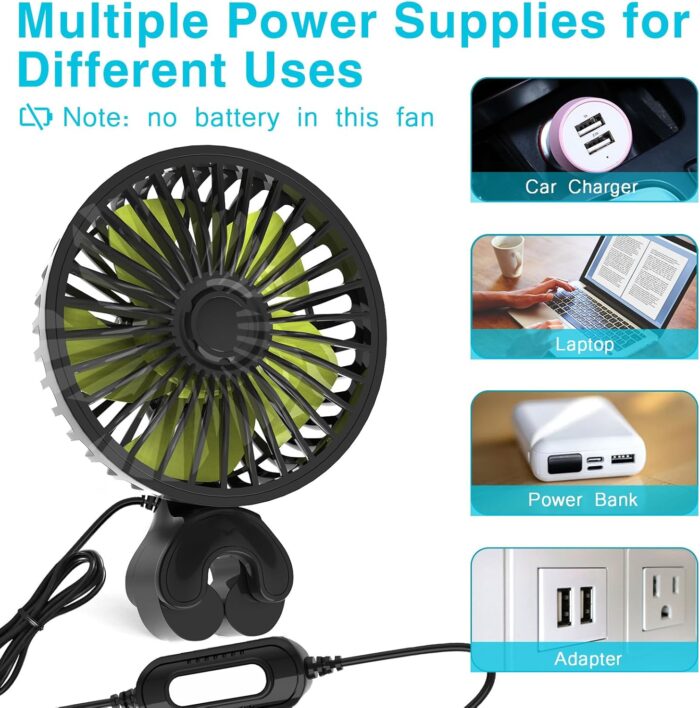 Dealswin USB Car Seat Fans for Backseat: Protable Car Cooling Fan for Car Rear Seat Baby Kids, 3 Speeds and 360 Degree Rotatable Car Rear Seat Headrest Fan for Sedan, SUV, RV, Van Strong Wind - Image 6