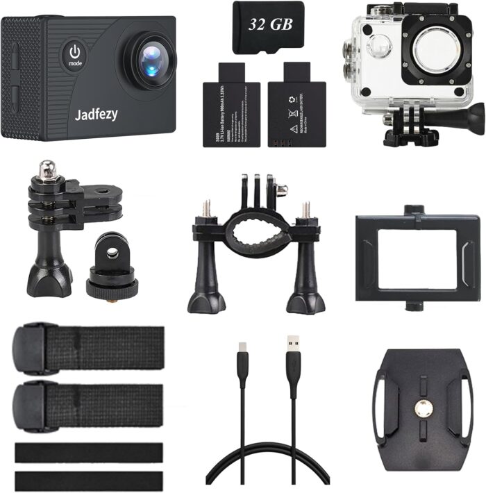 Action Camera FHD 1080P with 32GB Card, 98FT/30M Underwater Waterproof Camera with 2 Rechargeable Batteries, Wide Angle Sports cam with Accessories Kit Suitable for Helmet, Bicycle, etc. - Image 2