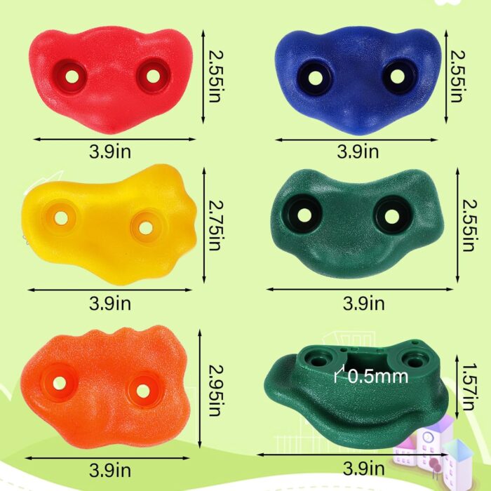 20Pcs Rock Wall Climbing Holds for Kids with 2 Handles and Knotted Rope, Indoor and Outdoor Rock Wall Kit, Multi-Colored Climbing Rock Wall Grips for Playground Play Set - Image 7