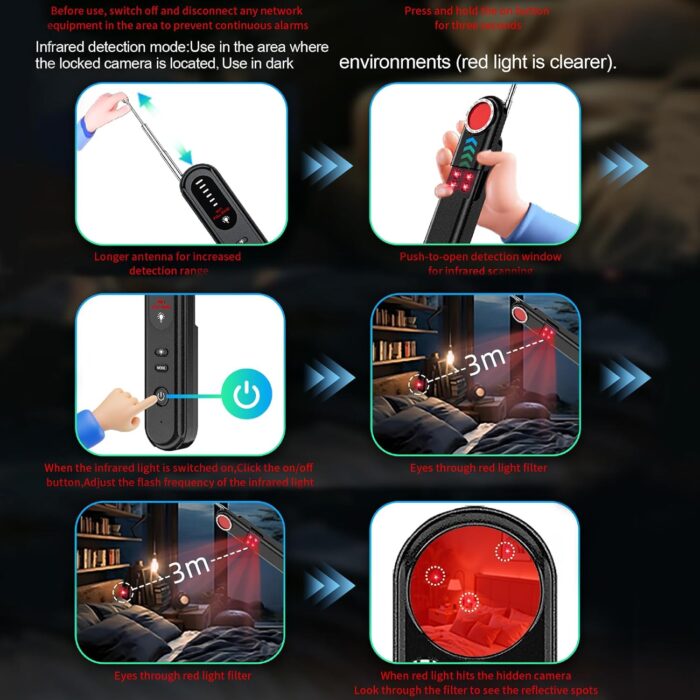 Hidden Camera Detector - 2025 Camera Detector, Hidden Device GPS Detector, Bug Detector, Camera Detector for Hotels, Travel, Office, 5 Levels Sensitivity (Black) - Image 4