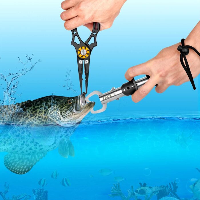 ZACX Fish Lip Gripper Pliers - Upgraded Muti-Function Hook Remover and Split Ring Pliers for Fly Fishing, Ice Fishing, Fishing Gear - Gift for Men (Package B) - Image 2