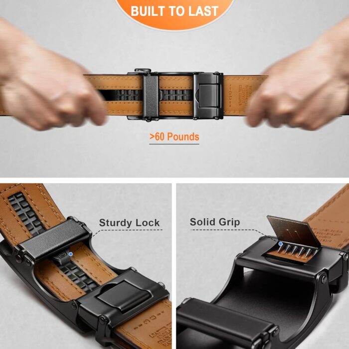 BULLIANT Men's Ratchet Belt 2 Pack-Click Leather Belt Adjustable for Men Gift 1 3/8-Cut for Perfect Fit - Image 5