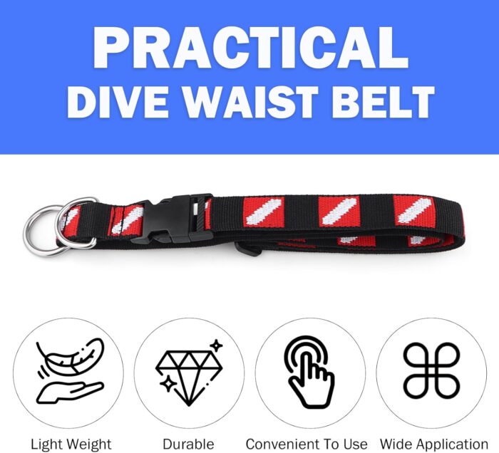 Scuba Diving Belt with Quick Release Buckle, Adjustable Dive Belt with D Ring & Movable Ring, Dive Flag Webbing Diving Gear Hanging Strap for Scuba Diving, Freediving, Snorkeling Equipment - Image 4
