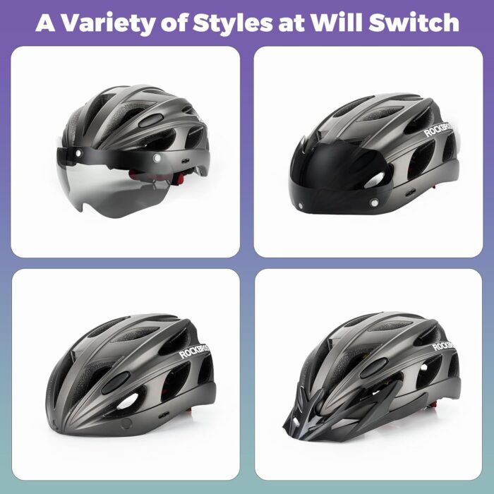 ROCKBROS Bike Helmet for Adult Men Women with Suggested Fit 58-65cm, Removable Goggles & Sun Visor, Lightweight with Adjustable Side and Chin Strap, Suitable for Myopia Glasses - Image 6