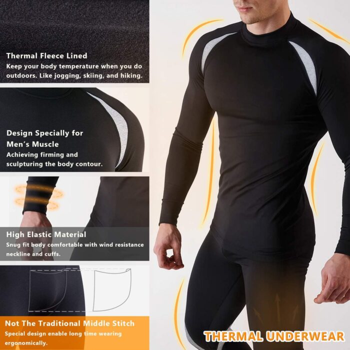 Muezna Men's Thermal Top and Bottom Set Underwear Long Johns Base Layer with Soft Fleece Lined - Image 4