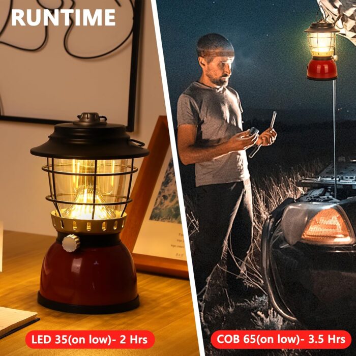 LED Camping Lantern Rechargeable Stepless Dimming Vintage Rechargeable Vintage Lantern, 4000mAh Power Bank, IPX5 Waterproof Portable Hanging Lamp for Camping Hiking Emergency and Power Outage - Image 4