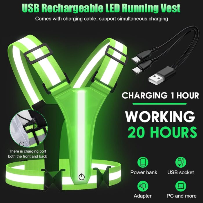 LED Reflective Vest Running Gear, 5 Colors Lights Up Running Vest Rechargeable for Night Walking Running Cycling Jogging, Adjustable Size for Men Women Kids - Image 5