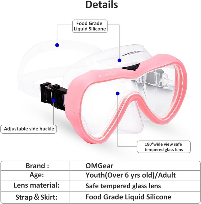 OMGear Diving Mask Snorkeling Gear Kids Adult Snorkel Mask Dive Goggles Silicone Swim Glasses with Nose Cover for Scuba Free Diving Spearfishing Neoprene Strap Cover Impact Resistance - Image 2