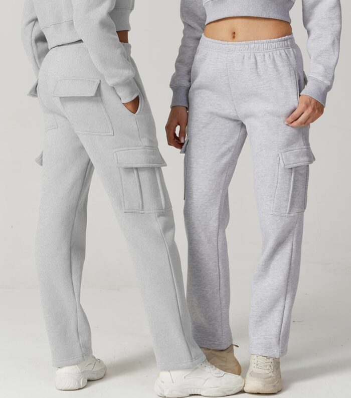 QINSEN Womens Medium Waist Baggy Elastic Waist Sweatpants Casual Fleece Long Pants with Pockets - Image 5