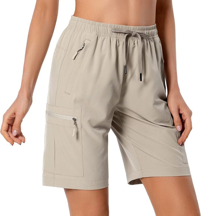 Women's Lightweight Hiking Cargo Shorts Quick Dry Athletic Shorts for Camping Travel Golf with Zipper Pockets Water Resistant - Image 2
