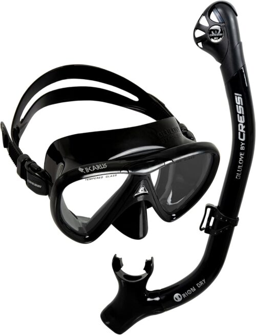 Cressi Adult Snorkeling Kit, Mask & Dry Snorkel - Quality Equipment for Discovering The Underwater World - Ikarus & Orion Dry: Designed in Italy