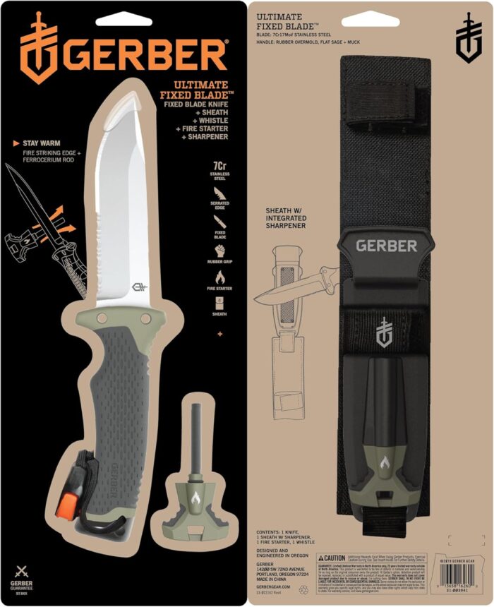 Gerber Gear Ultimate Survival Knife, Fixed Blade Knife with Combo Edge, includes Fire Starter Edge and Ferro Rod, Whistle, Sheath with Integrated Sharpener - Bushcraft, Hunting and Camping Tool - Image 6