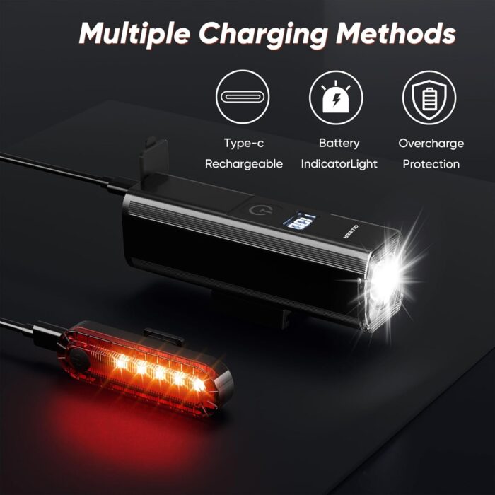2025 New Bike Lights for Night Riding, Aluminum 1200 Lumens Rechargeable Super Bright Bicycle Headlight and Back Taillight, Waterproof LED Display 6+4 Modes Bicycle Lights Sets - Image 5