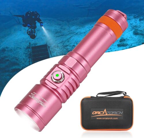 ORCATORCH D710 Scuba Diving Light, 3000 Lumens Super Bright Underwater Flashlight with 6 Degrees Narrow Beam, IP68 Waterproof Night Dive Torch 150 Meters Submersible Light (Pink)