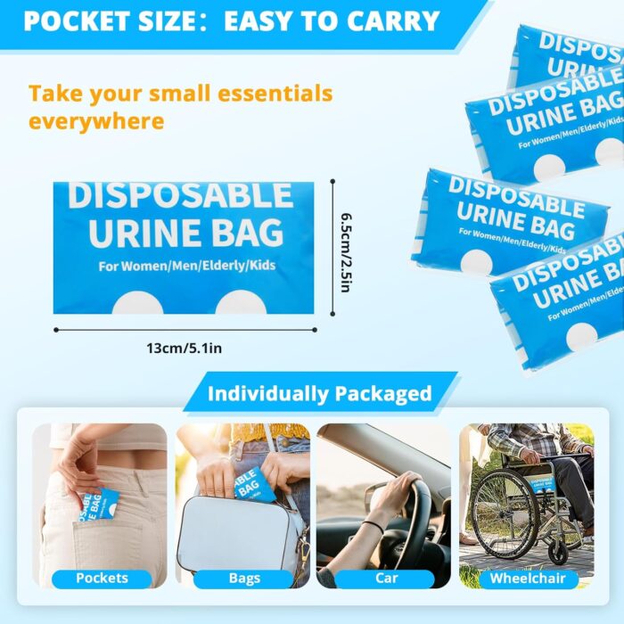 Disposable Urine Bag for Travel - 900ML Portable Pee Bags for Women Men 8/12/20/24/28 PCS Emergency Vomit Bags Urinal Toilet for Car Camping, Road Trip,Traffic Jam, Pregnant, Kid, Patient - Image 5