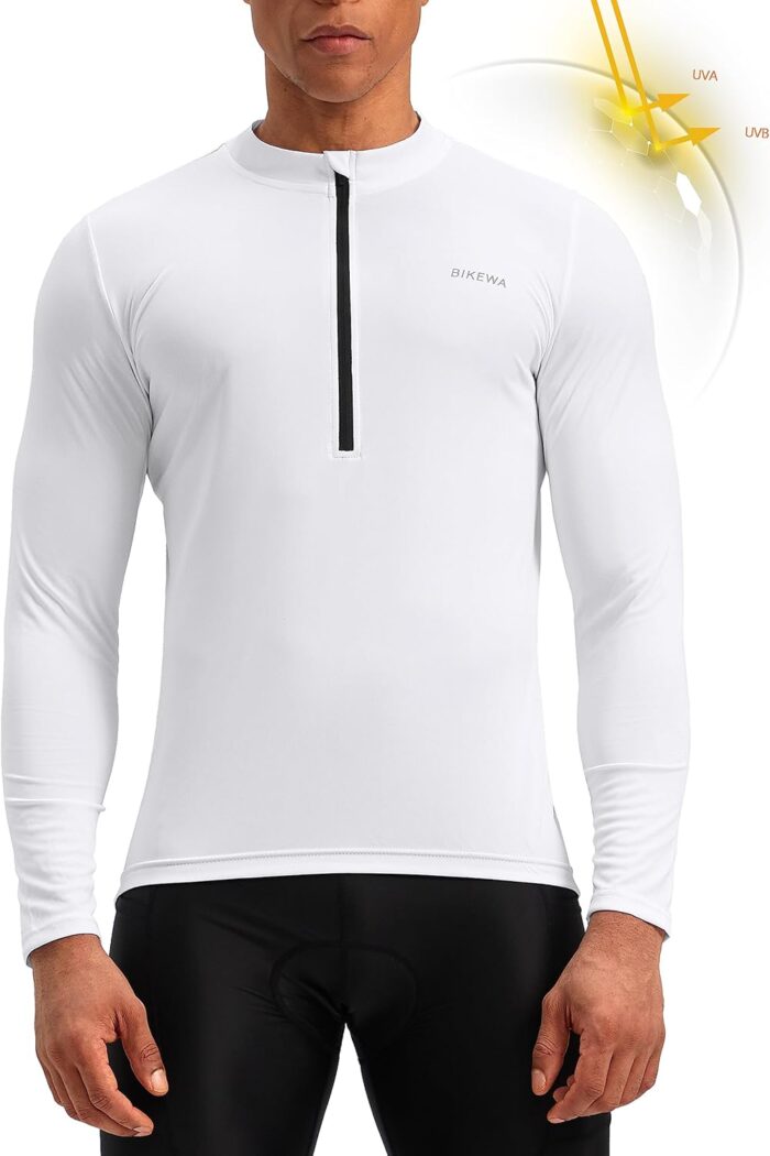 Bikewa Men's Cycling Jersey with 3+1 Rear Zipper Pockets Long Sleeve Moisture Wicking UPF 50+ Half Zip Riding Bike Shirts - Image 2
