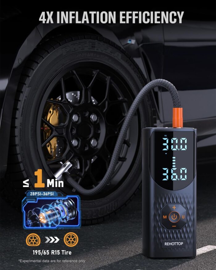 Tire Inflator Portable Air Compressor, 160PSI Air Pump for Car Tires, 4X Fast Inflation Air Compressor, Tire Pump with LED for Car - Image 3