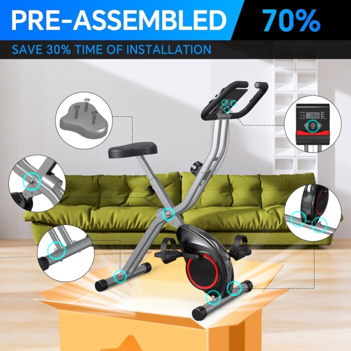 Foldable Exercise Bike for Small Apartments, Stationary Bikes for Home, Indoor Portable Cycling Bike with 16-Level Magnetic Resistance, 260LBS Capacity, 5.5 LBS Flywheel, Designed for Small Space Workout 816 - Image 3
