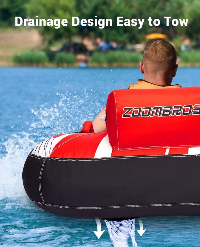 ZOOMBROS Towable Tubes for Boating 2 Person, Water Tubes for Boats to Pull, Safety Inflatable Boat Tubes and Towables, Water Sport Towables with Drainage, Quick Connector, Large Capacity - Image 5