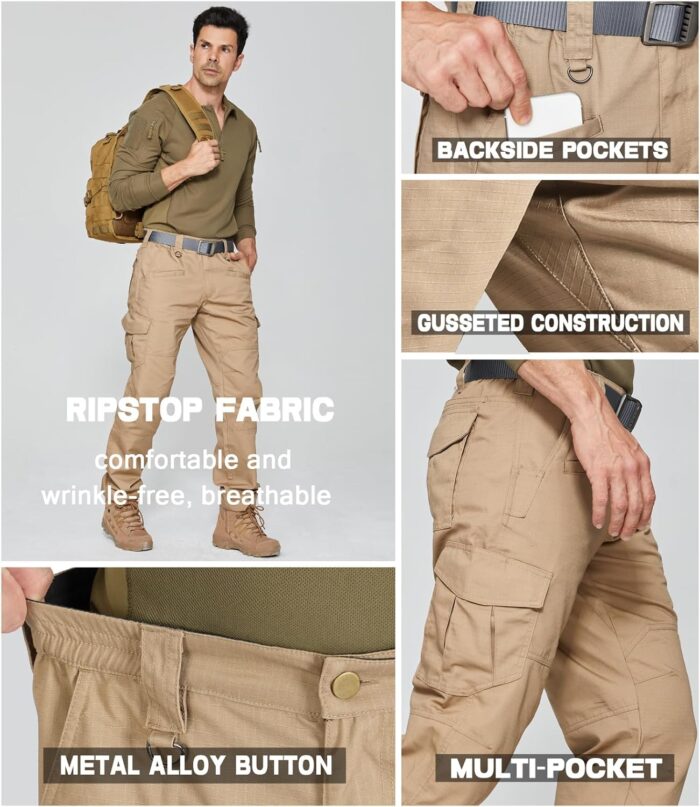 SPOSULEI Mens Tactical Pants Ripstop Cargo Work Pants with 9 Pockets Water Resistant Breathable Hiking Construction Pants - Image 4