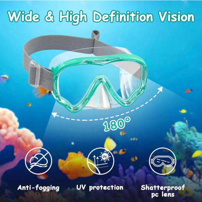 Vvinca Snorkeling Gear for Kids Dry Top Kids Snorkel Set for Boys Girls Junior Youth Children Age 4-14 Swim Goggles with Nose Cover Anti-Fog Panoramic View Adjustable Elastic Diving Mask and Snorkel - Image 2
