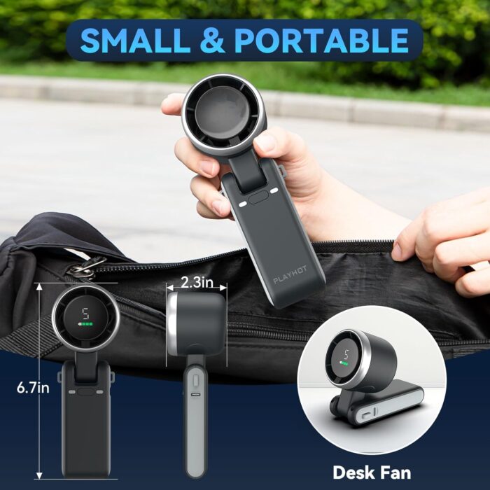 Portable Handheld Turbo Fan, 5 Gear Wind, Battery Operated, Up to 12 Working Hours, 3 IN 1 Hand Fan with Air Turbo Tech Cooling Fan for Outdoor Activities, Travel, Beach (Black) - Image 5