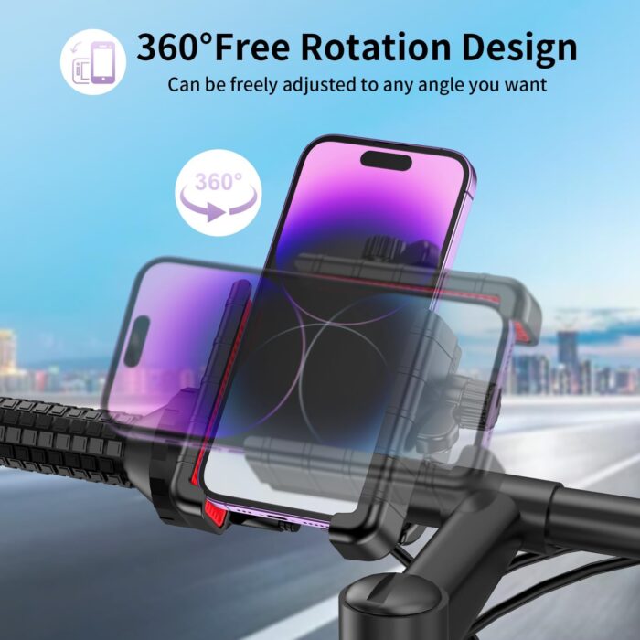 Bike Phone Mount Holder, [Camera Friendly] Motorcycle Phone Mount for Electric Scooter, Mountain, Dirt Bike and Motorcycle - 360° Rotate Suitable for iPhone & Android Smartphones from 4.5-7.0 inches - Image 6