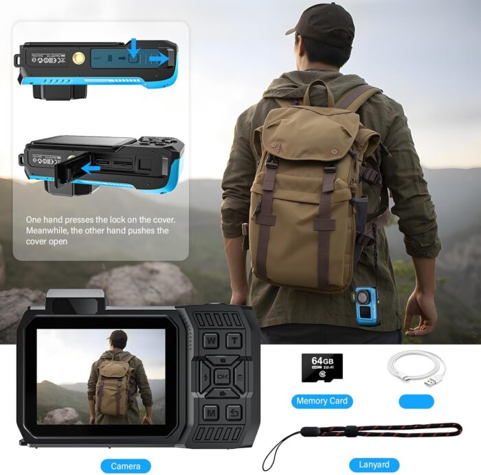 8K UHD 70MP WiFi Digital Camera with 64GB Card Rugged Waterproof Dustproof Shockproof Dual-Screen Selfie 33FT Underwater Camera for Snorkeling Autofocus Point and Shoot Digital Camera (Blue) - Image 7