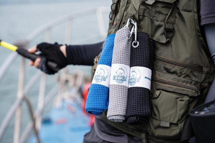 Microfiber Fishing Towels with Clip, Waffle Pattern for Effective Cleaning of Fishing Gears or Dirty Hands, 16” x 16”, Camping Towels, Hiking Towels, Pack of 3 (Black/Grey/Blue) - Image 6