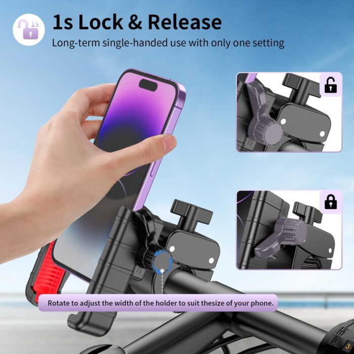 Bike Phone Mount Holder, [Camera Friendly] Motorcycle Phone Mount for Electric Scooter, Mountain, Dirt Bike and Motorcycle - 360° Rotate Suitable for iPhone & Android Smartphones from 4.5-7.0 inches - Image 3