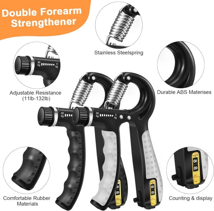 Grip Strength Trainer Kit with Hand Gripper Strengthener, Finger Exerciser, Forearm Workout Ring, Double-Sided Finger Stretcher(Gripster) and Stress Relief Ball - Image 3