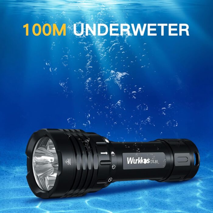 Wurkkos DL30 Dive Light Scuba Diving - Dive Flashlight Super Bright Max 3600 Lumen with 5000K 90CRI 100m Underwater Flashlight for Diving IPX-8 Waterproof Submersible Flashlight with USB Charger - Image 6