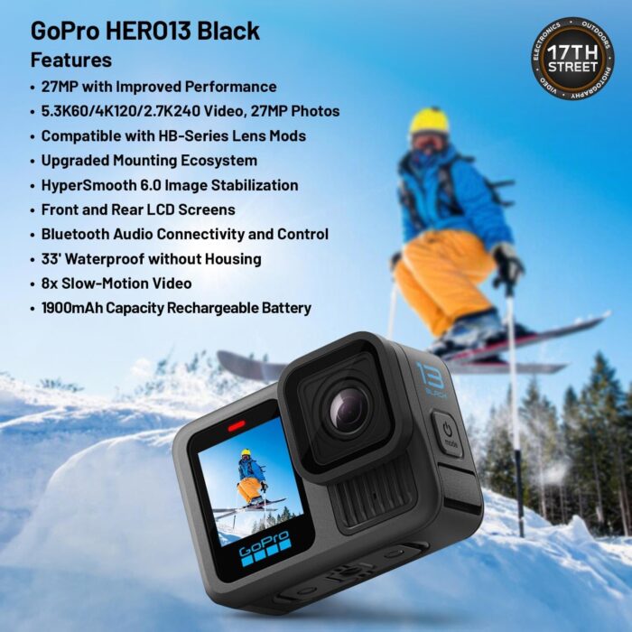 GoPro HERO13 Black Waterproof Action Camera | 27MP, 5.3K60 Ultra HD Video, Supports HB-Series Lenses with Extra Enduro 1900mAh Li-Ion Battery & 128GB Extreme microSDXC Memory Card Bundle Set - Image 3