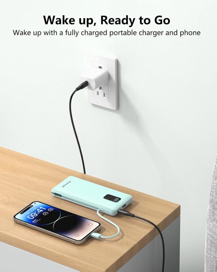 Charmast Portable Charger with Built-in Cables and Plug, 10000mAh USB C Power Bank Fast Charging 15W, External Battery Pack Slim, Travel Essentials Compatible with 16 15 14 13, Samsung Galaxy, iPad - Image 7