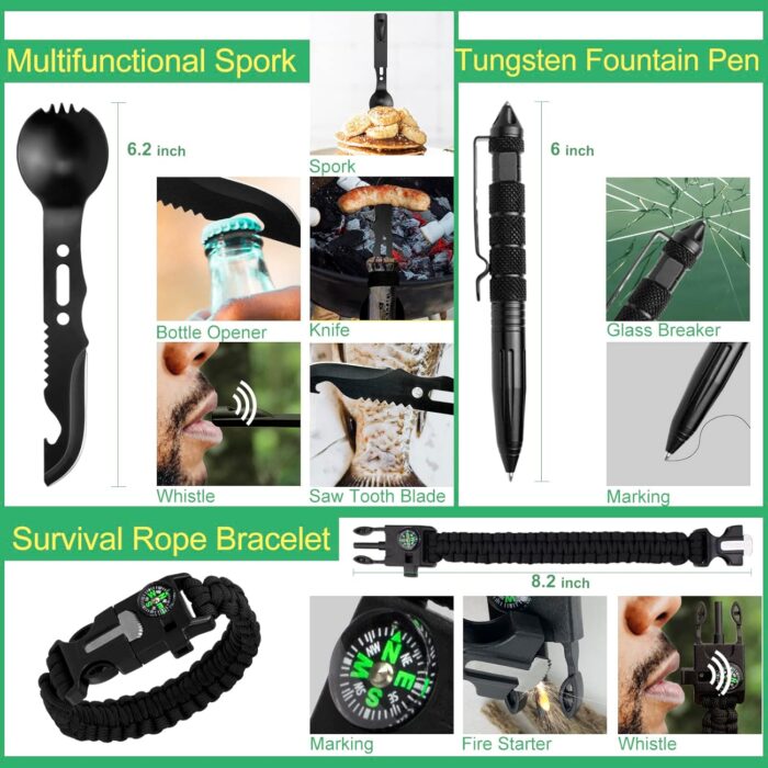 Emergency Survival Kit Gifts for Men Husband Dad, 34 in 1 Survival Gear and Equipment for Camping Hiking Outdoors Adventures, Birthday Christmas for Men Boyfriends Fathers - Image 3