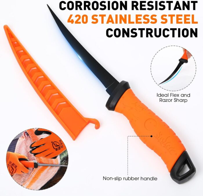 10 Pcs Fishing Tool Kit, Fishing Pliers with Lanyard and Protective Sheaths, Landing Net, Fillet Knife, Fish Scale, Gripper, Hook Remover, Braid Scissors, Gloves for Fishmen Gifts - Image 4