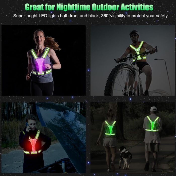 LED Reflective Vest Running Gear, 5 Colors Lights Up Running Vest Rechargeable for Night Walking Running Cycling Jogging, Adjustable Size for Men Women Kids - Image 7