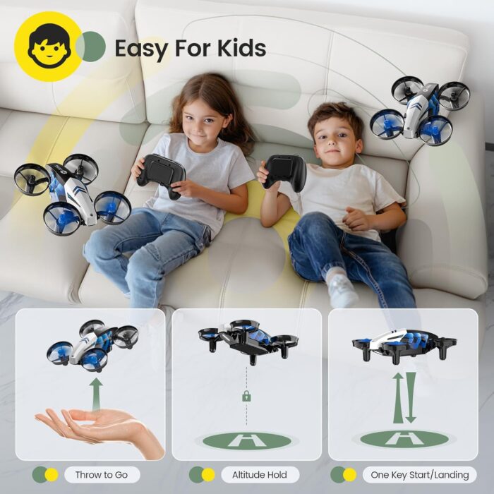Holy Stone HS210T Drones for Kids, 2 IN1 MINI Indoor Drone with Land & Fly Mode, Four Posture Deformations RC Quadcopter with 3D Flip, Auto Hovering, Christmas Birthday Toy Gift for Boys and Girls - Image 6