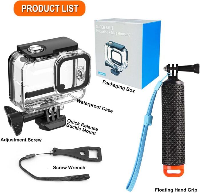 Compatible for Go Pro Hero 13 12 11 10 9 Black Waterproof Housing Case 60M/196FT Protective Underwater Diving Case Shell with Cameras Handle Mount Accessories Kit - Image 2