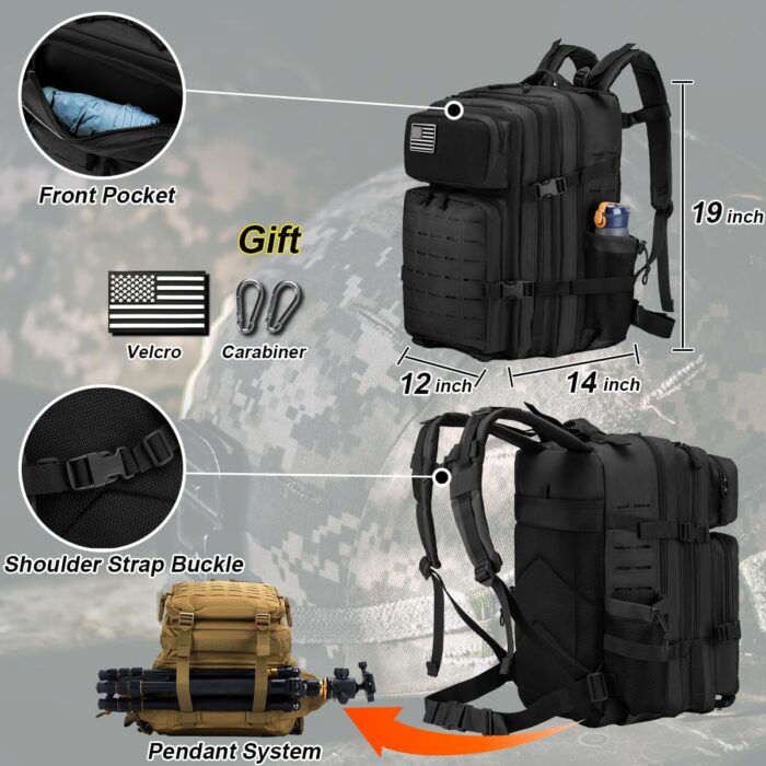 50L Military Tactical Backpack for Men,Water Resistant Day Backpack Molle Army 3 Days Assault Pack Bug Out Bag,Heavy Duty Hiking Treeking Rucksack Black - Image 4