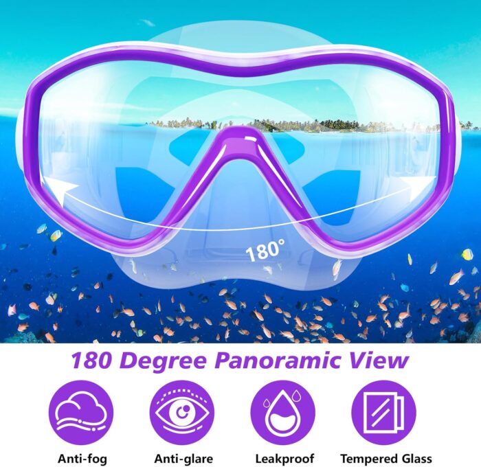 Kids Snorkel Set for Age 5-15 Dry Top Snorkeling Gear for Kids, Diving Mask and Snorkel Set Swimming Goggles with Nose Cover for Kids Youth Boys Girls Junior - Image 2