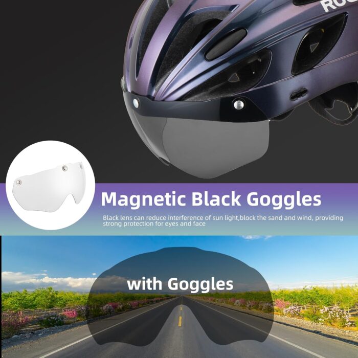 ROCKBROS Bike Helmet for Adult Men Women with Suggested Fit 58-65cm, Removable Goggles & Sun Visor, Lightweight with Adjustable Side and Chin Strap, Suitable for Myopia Glasses - Image 4