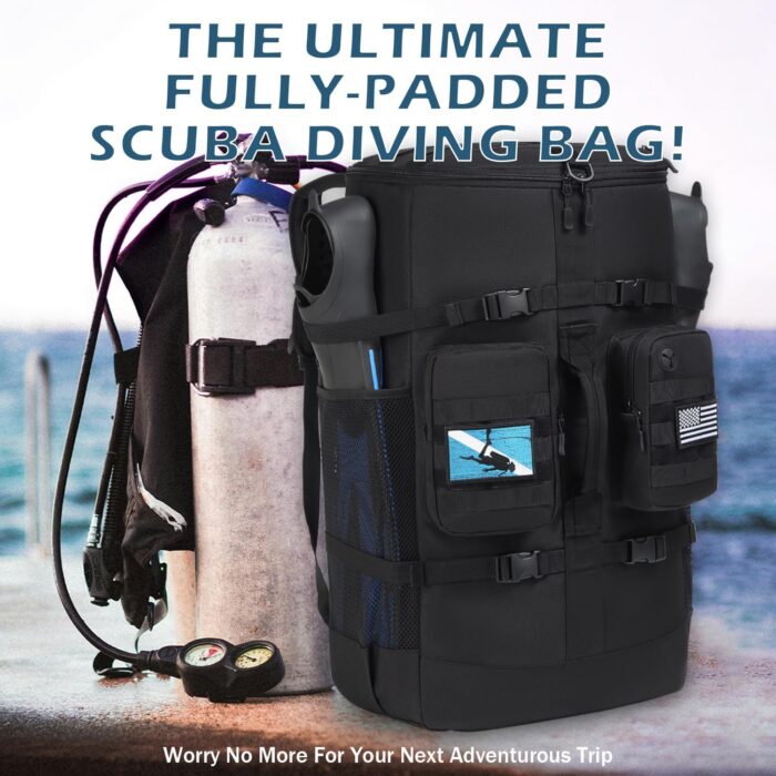 Scuba Diving Backpack - 65L Large Travel Backpack for Scuba Diving and Snorkeling Gear & Equipment Holds Snorkel, Fins, and More, Bag Only (Black) - Image 6