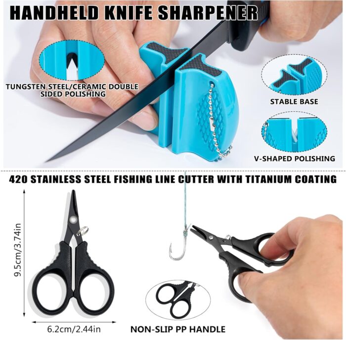 Fishing Tool Kit, 50 Pieces Fishing Gear, Fishing Pliers with Lanyard, Fillet Knife, Fish Lip Gripper, Fly Ice Fishing Hook Extractor, Anti-Cutting Gloves, Fishing Lures Baits Accessories - Image 5