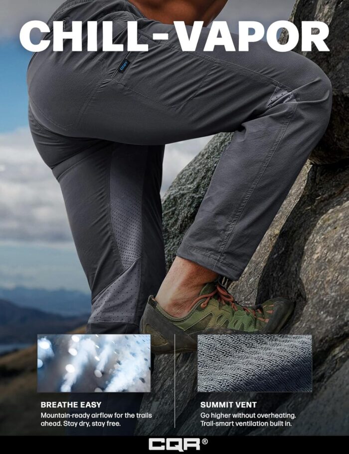 CQR Men's Lightweight Vent Hiking Pants, Water-Resistant & Breathable Sports Outdoor Athletic Pants with Elastic Waist - Image 4