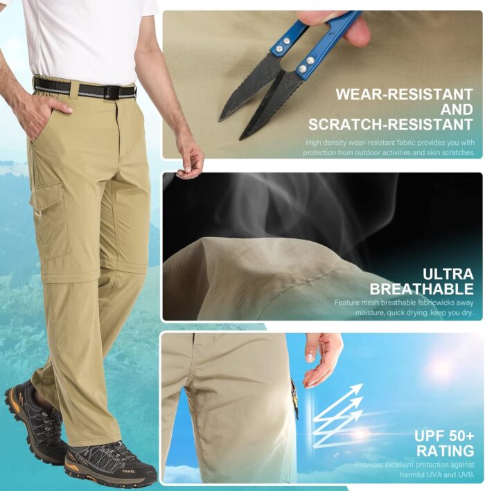 Mens Hiking Pants Convertible Lightweight Quick Dry Zip Off Fishing Safari Camping Travel boy Scout Pants - Image 4